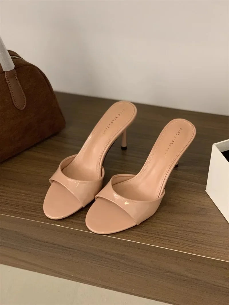 2025 Summer New Brand Women Slipper Fashion Open Toe Slip on Slides Ladies Elegant Thin High Heel Dress Pumps Slides