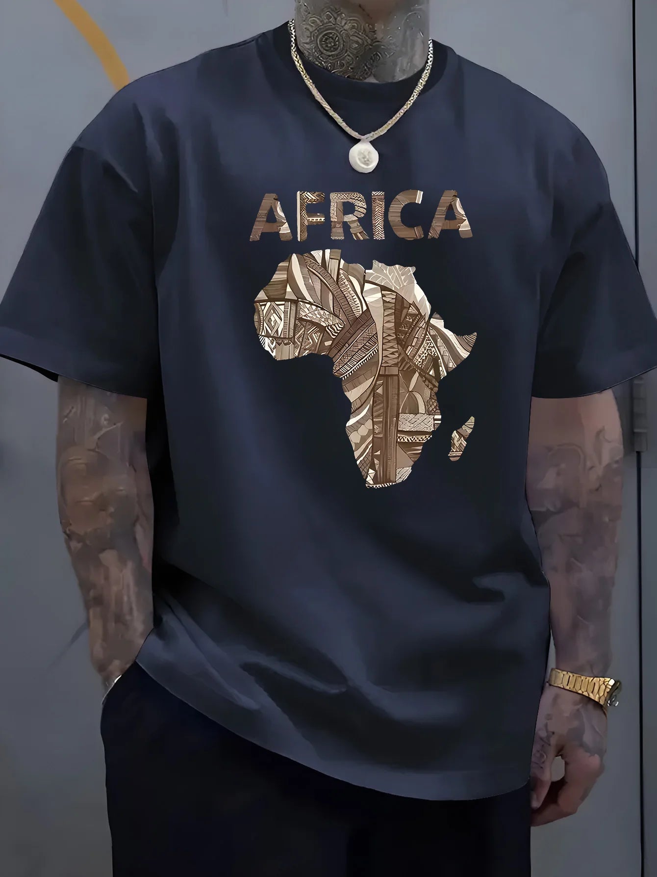 Africa Map Art Inspired Graphic Tee Casual Tops 100% Cotton Men's T-shirt Summer Breathable Lightweight Streetwear Shirts