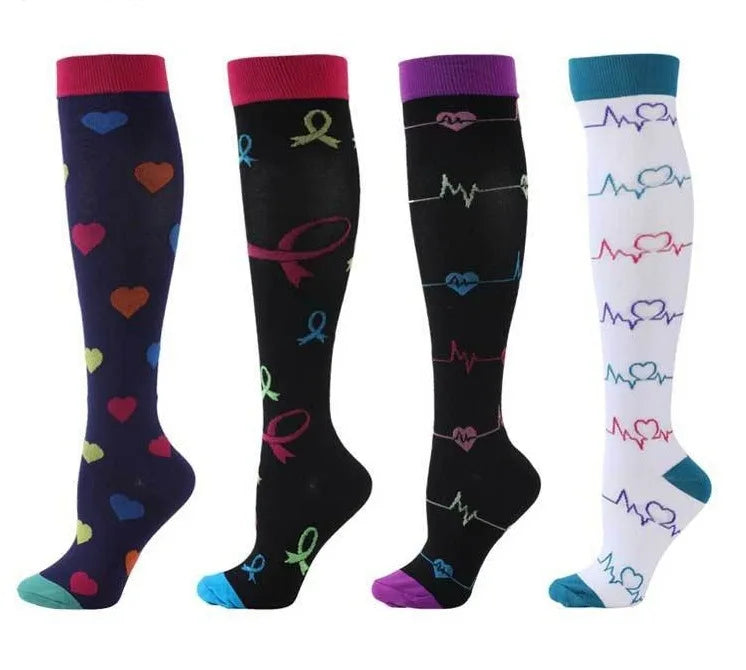 4 Pairs Compression Socks 20-30mmhg High Stockings Men Women Sports Socks For Marathon Cycling Varicose Veins Pregnancy Nursing