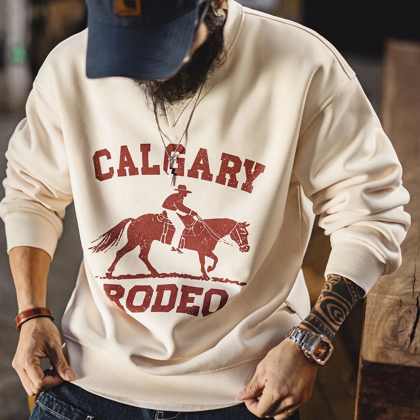 Maden Men's Retro Crewneck Fleece-lined Sweatshirt Thick Pullover Outerwear Warm Casual Layering Top Spring Wear BAZAARHUBO