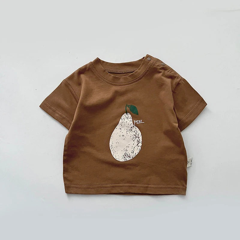 Fashion Baby Fruit Printed Short Sleeve Top Kids Girls Casual Cotton T-shirt Korean Boys' Round Neck Versatile Clothes
