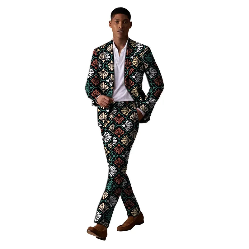Original Design Men's Suits Blazers+Trousers Colorful Print African Clothes For Wedding Male Party Outfits