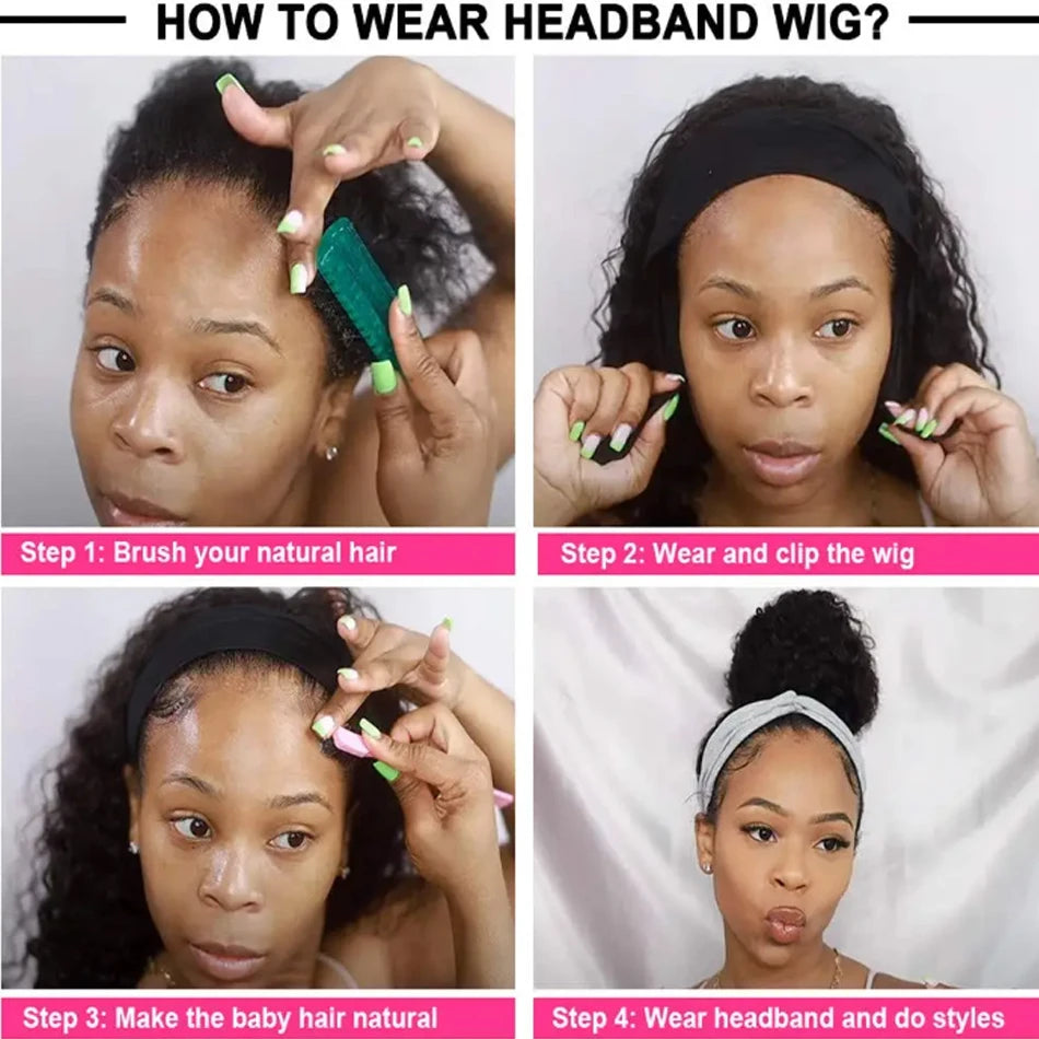 Kinky Straight Headband Wig Remy Human Hair Wig Ready To Wear Peruvian Yaki Straight Headband Isee Human Hair Wig for Women