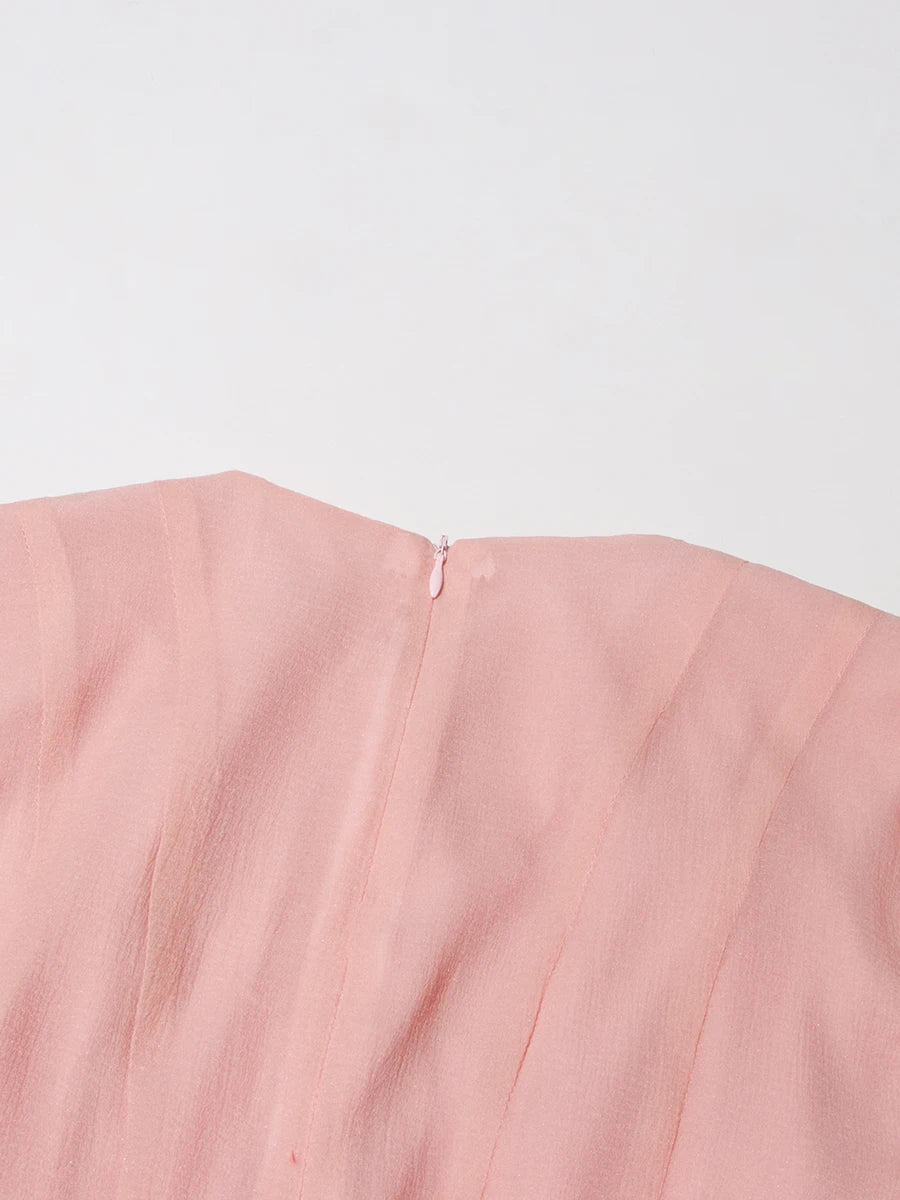 TWOTWINSTYLE Solid Long Dresses For Women Round Neck Flare Sleeve High Waist Slim A Line Spliced Ruffles Dress Female Fashion
