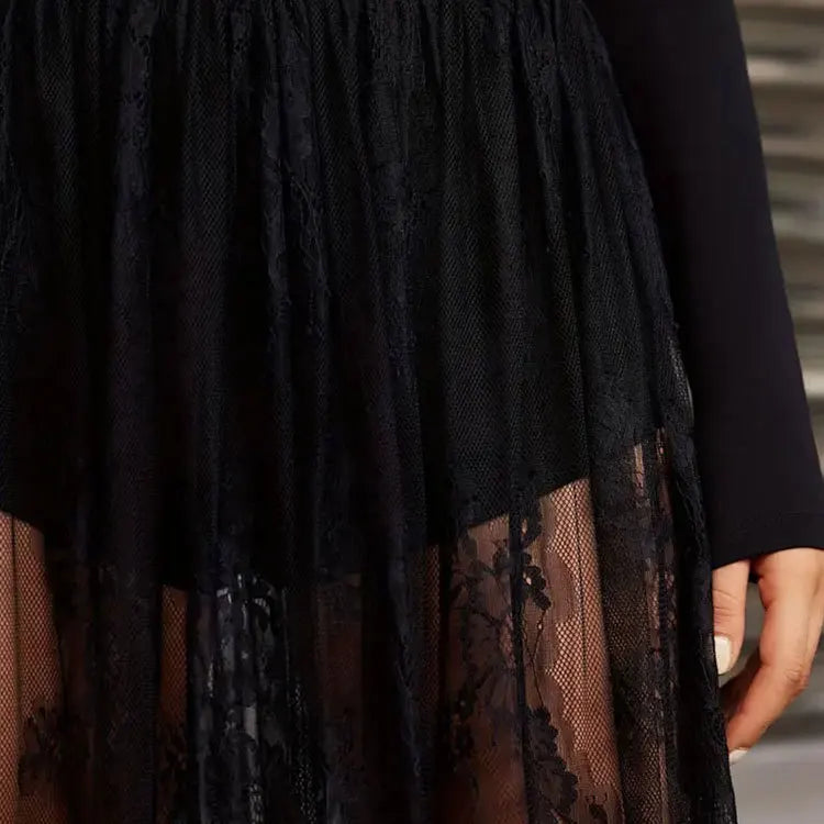 Sexy Solid Color See Through Lace Patchwork Skirt Women Fashion Trendy Chic Y2k Style Skirts Summer Streetwear Female Clothing