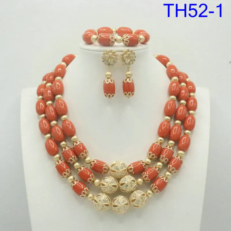 Coral Beads Jewelry Set Nigerian Wedding Bridal Gold Plated African Jewelry for Black Women
