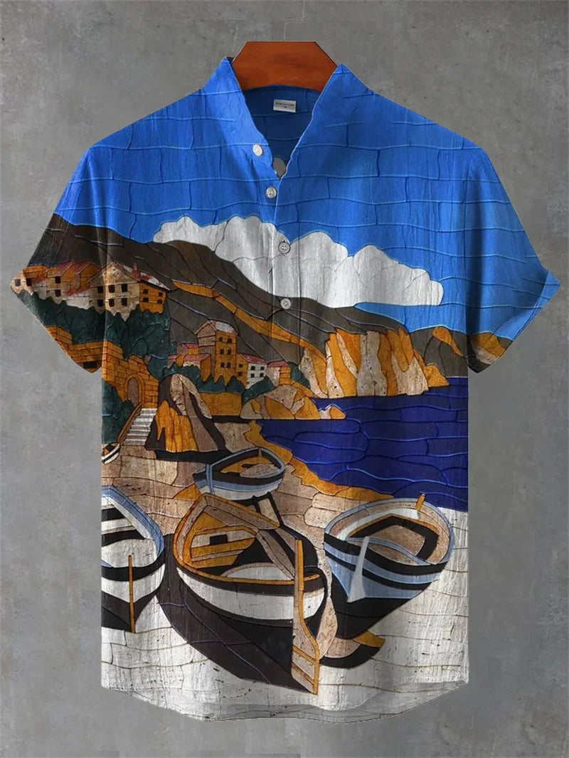 2025 Men's Short sleeved African Traditional Style Shirt Summer Hawaii Beach Street Decoration Body Holiday