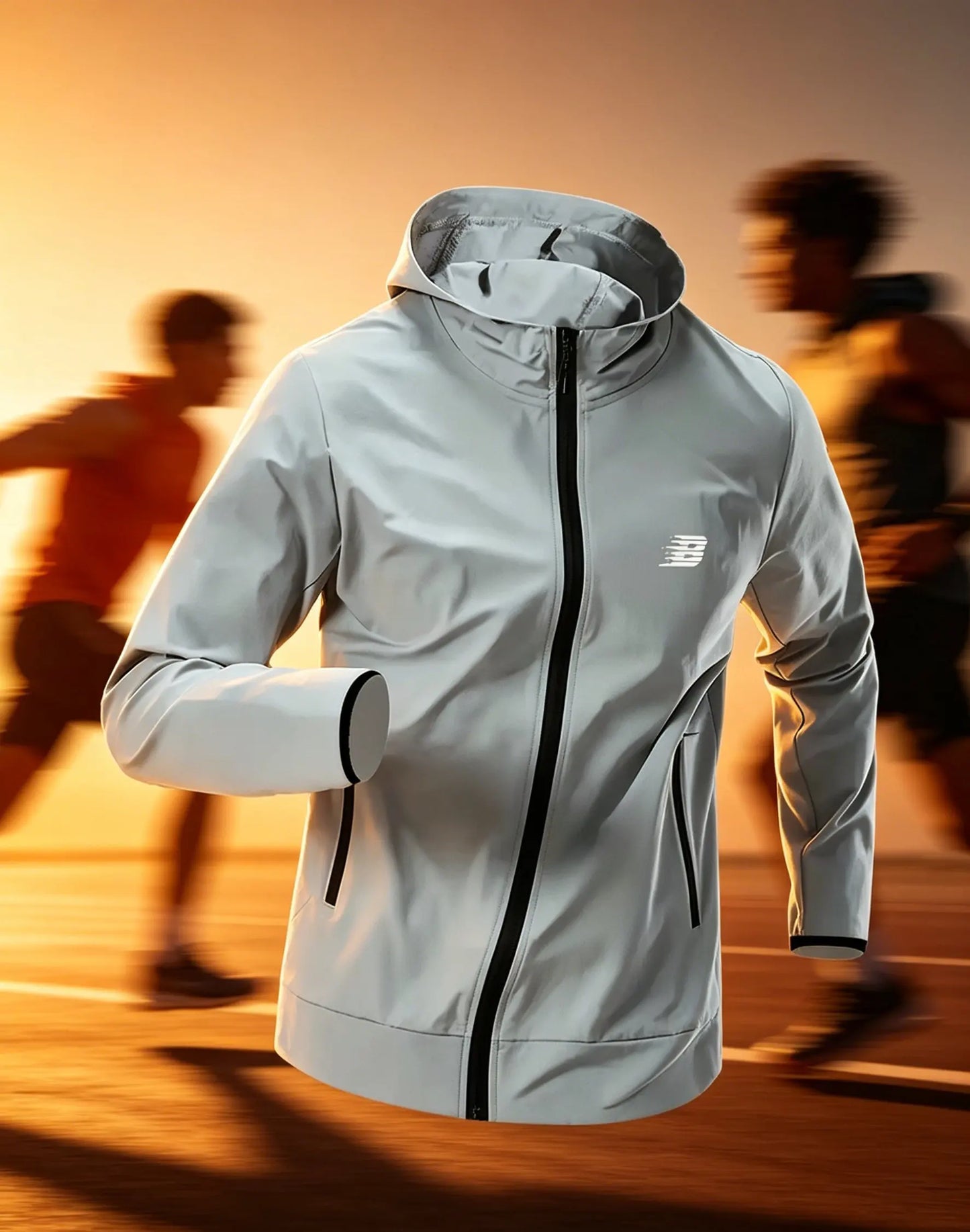 Mens B Run Printed Hooded Windbreaker Lightweight Waterproof Windproof Outdoor Sports Long Sleeve Jacket