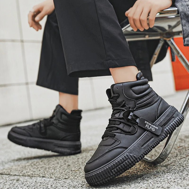 Plush Men's Shoes High Top Couple Sneakers Leather Womens Platform Shoes Comfortable Outdoor Men Running Shoes Breathable New