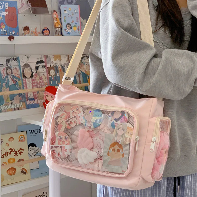 Trendy Transparent Simple Crossbody Bag for Girls Large Capacity School Shoulder Bag Comfortable and Versatile Texture Ita Bag