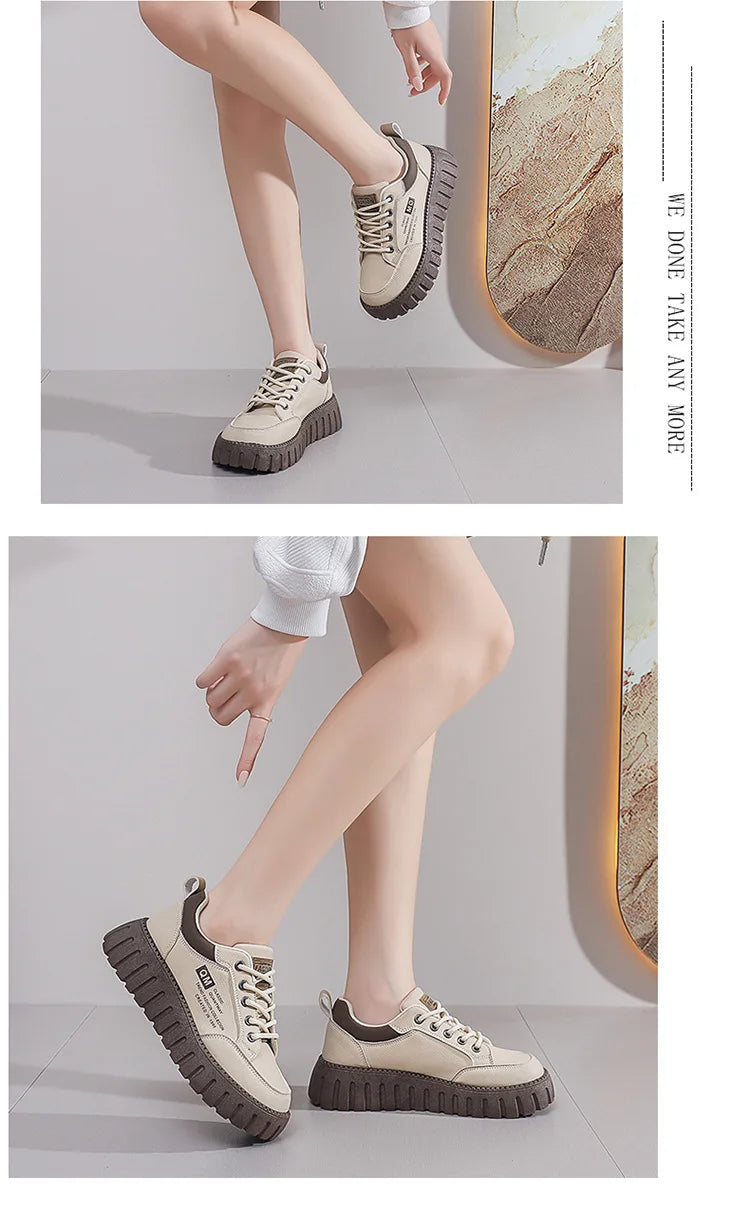 2026 New Style Women's Spring Casual Shoes Campus Style Student Designer Platform Shoes Fashion Women Versatile Leather Sneakers