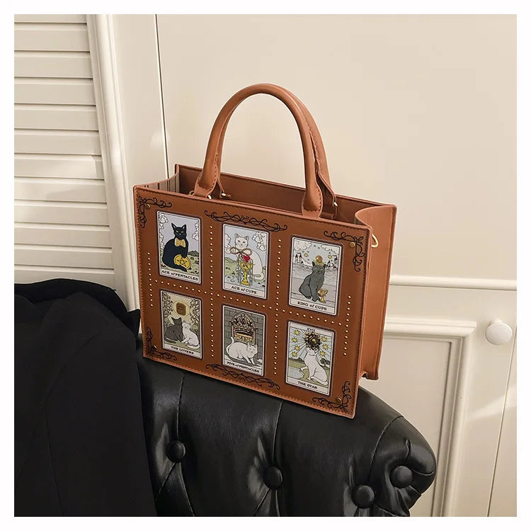 Vintage and Luxury Designer Bag Popular Fashionable Tote Bag Large Capacity with Delicate Embroidery Cat Printing Bag for Women