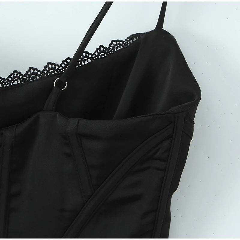 Sexy Satin Fish-bone Corset Women Slim Sleeveless Waist-cinching Spaghetti Strap Tank Tops 2026 New Ladies Spring Summer Outwear