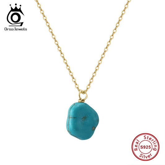 ORSA JEWELS Dainty 14K Gold Turquoise Pendant 925 Sterling Silver Handpicked Turquoise Chain Necklace Jewelry for Women GMN49