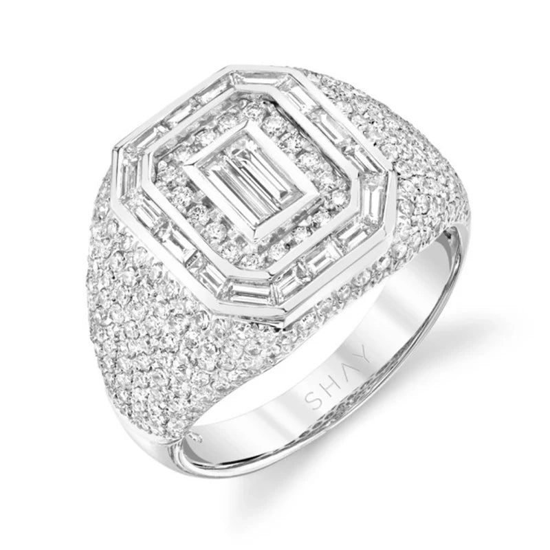 Ofertas Hip Hop Style Trendy Men Rings Copper Ring Iced Out Bling Pave Cubic Zirconia Geometry Ring Charms