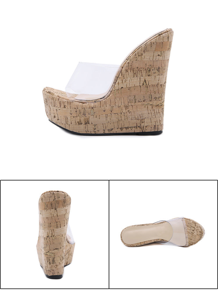 Aneikeh PVC Transparent Wedges Platform Sandals High Heeled Summer 2025 Fashion Women's Slippers Thick Sole Beach Shoes Mujer