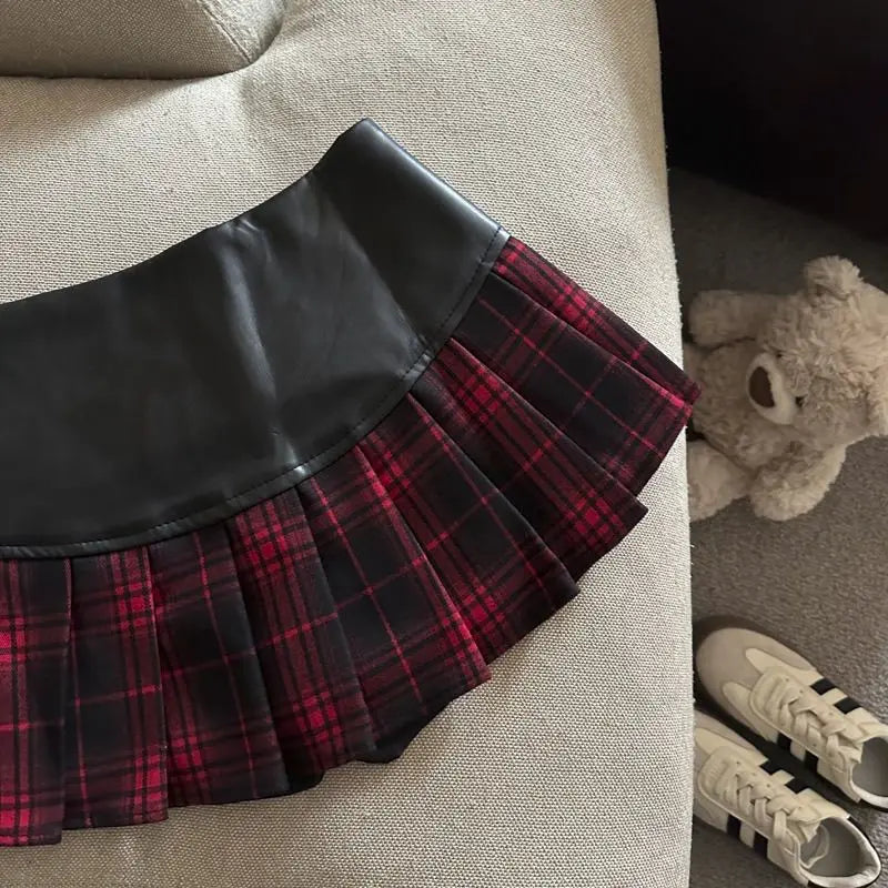 Spring Summer Korean Fashion Sexy Woman Skirt Y2k Aesthetic American Retro Mini Skirt PU Gothic Dark Style Skirts Woman Clothes