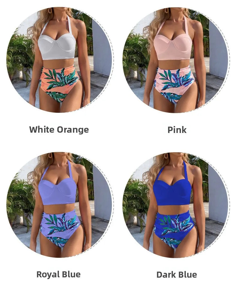 Sexy High-Waist Bikini Split Swimsuit Hard Baggy Two-Piece Swimming Suit Trendy Poolwear Beachwear Comfortable Supportive