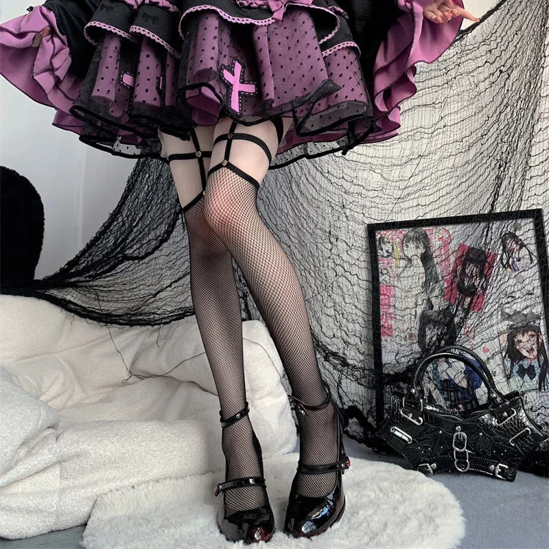 Punk Gothic High Heels Pumps Woman Ankle Straps Black Mary Jane Shoes Women 2025 New Rose Heeled Patent Leather Lolita Shoes