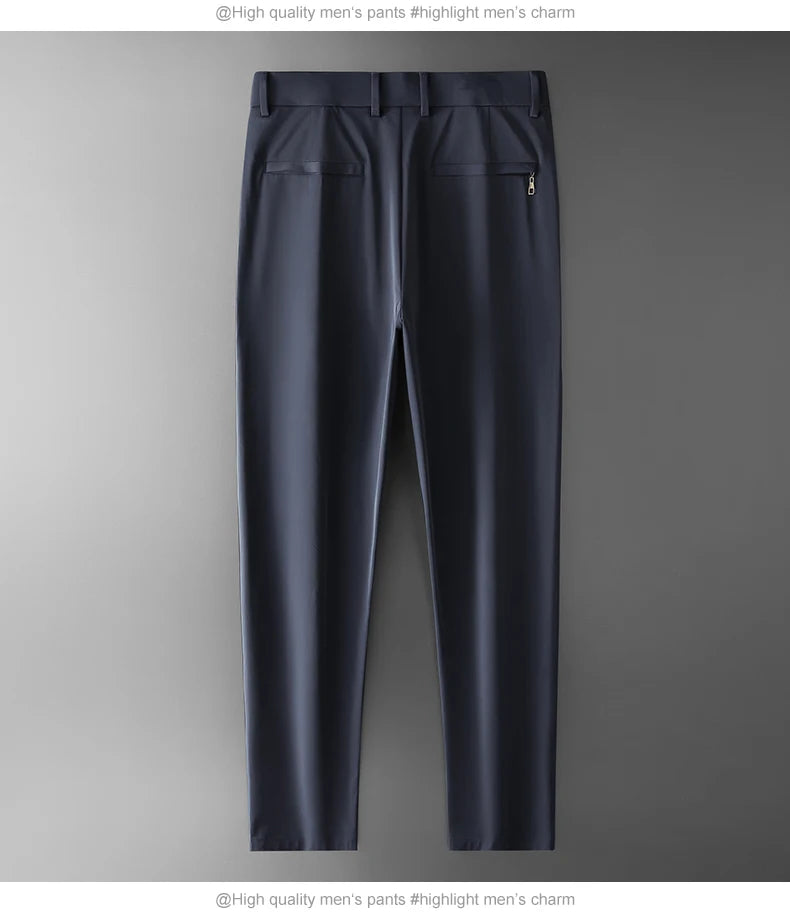 BROWON Brand Men Pants Summer New Business Fashion Straight Casual Pants Mid Light Elastic Loose Ice Silk Breathable Thin Pants