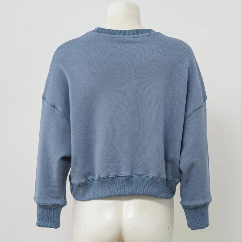 100% Cotton Women's Drawstring Sweatshirt Autumn New Casual Solid Long Sleeved Korean Fashion Streetwear Female Pullover