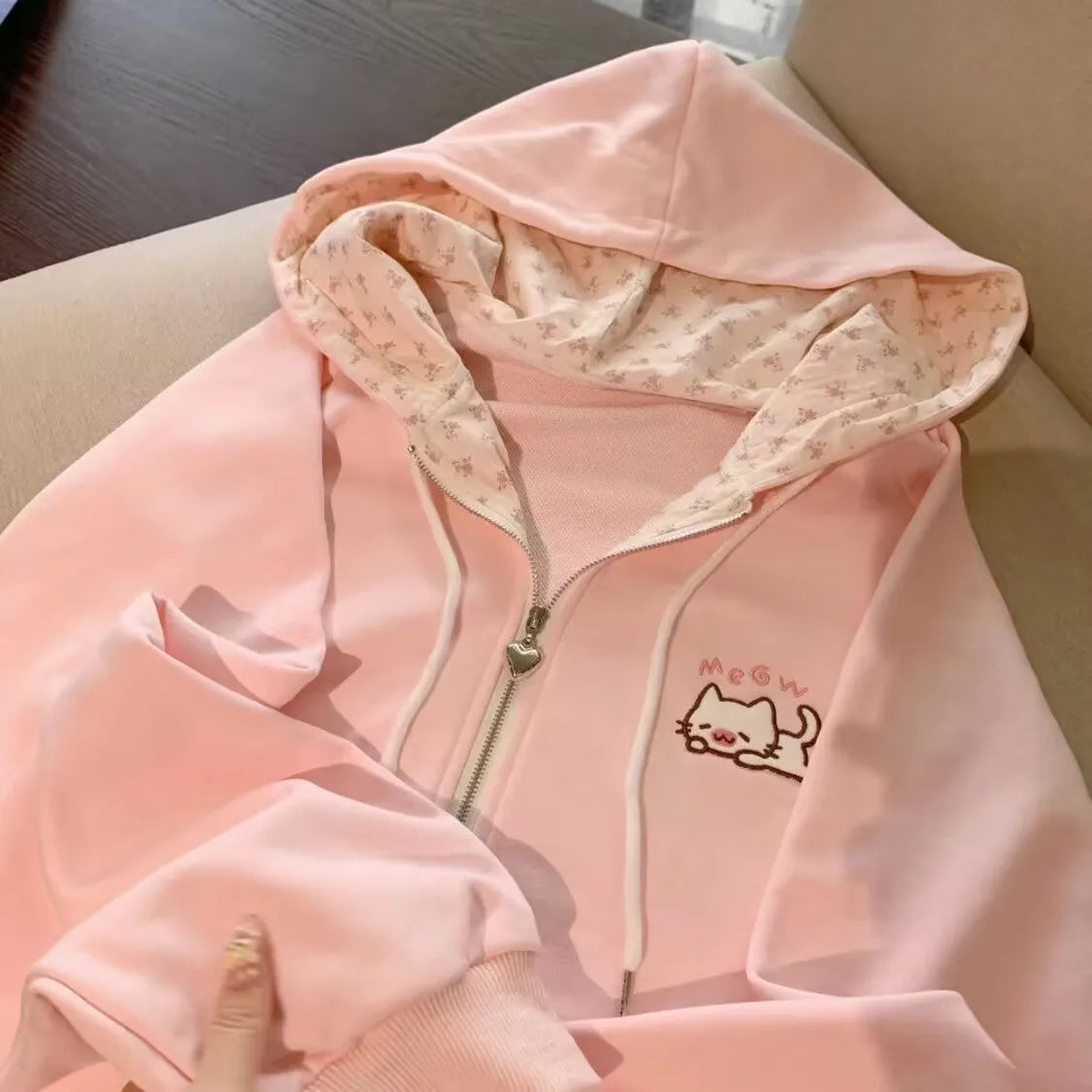 Harajuku Korean  Kawaii Hooded Coat Women Thin Long Sleeve Zipper Cardigan Y2K Streetwear New Mid-length Loose Jackets