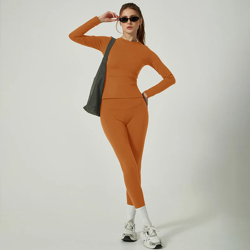 Yoga Set Women Sportswear Workout Clothes Athletic Wear Gym Legging Fitness Crop Top Long Sleeve Sports Suits