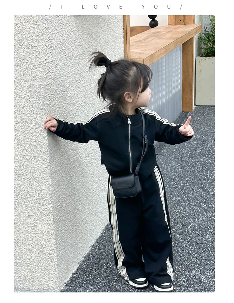 Girls Fashion Casual Sets Children Spring Autumn Sports Suits Kids Long-sleeved Jacket+Pants 2Pcs Outfits New Trend Clothes