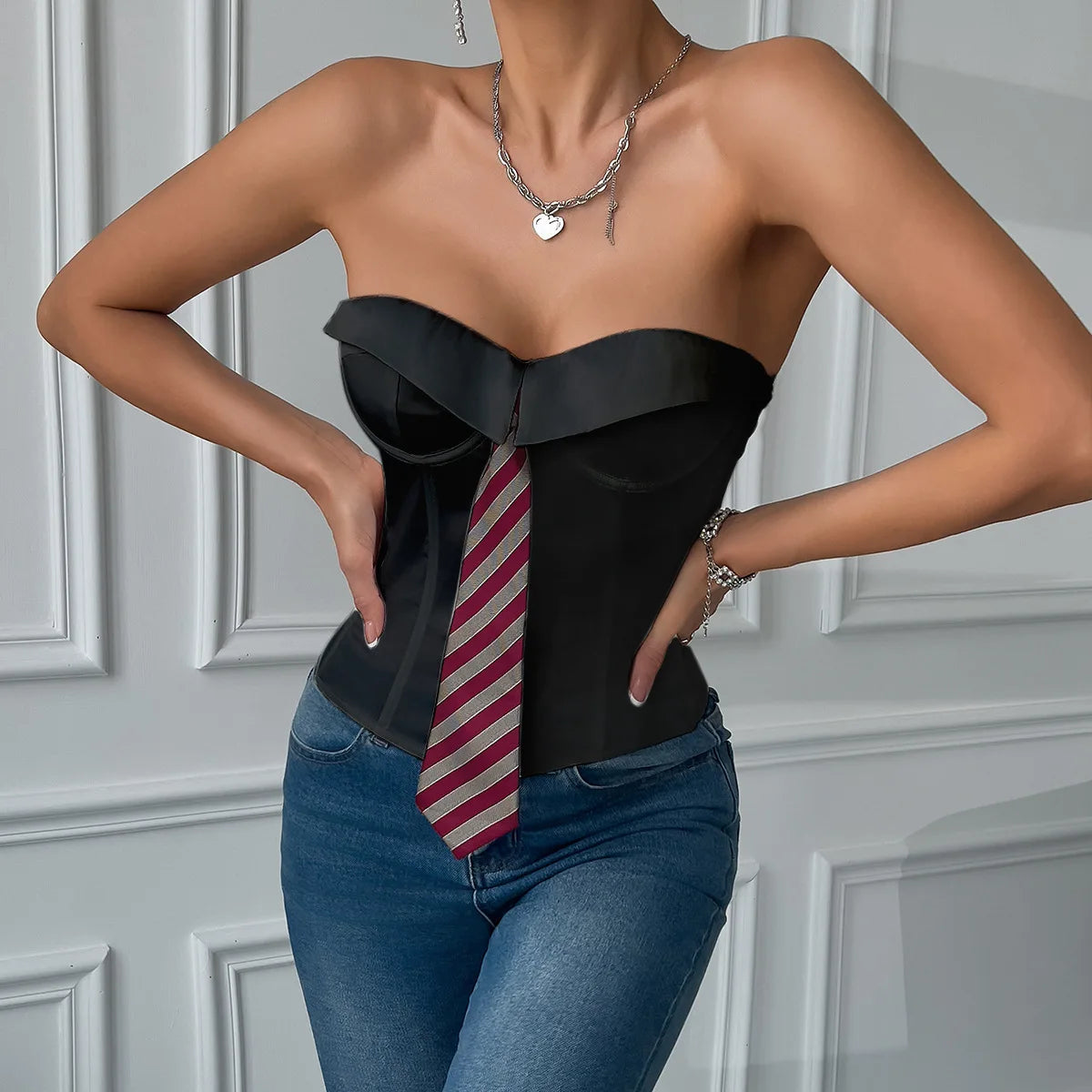 SINGREINY Women Sensual Strapless Slim Tank Tops Female Striped Tie Short Tank Tops Fashion Summer Lace Up Streetwear Tank Tops
