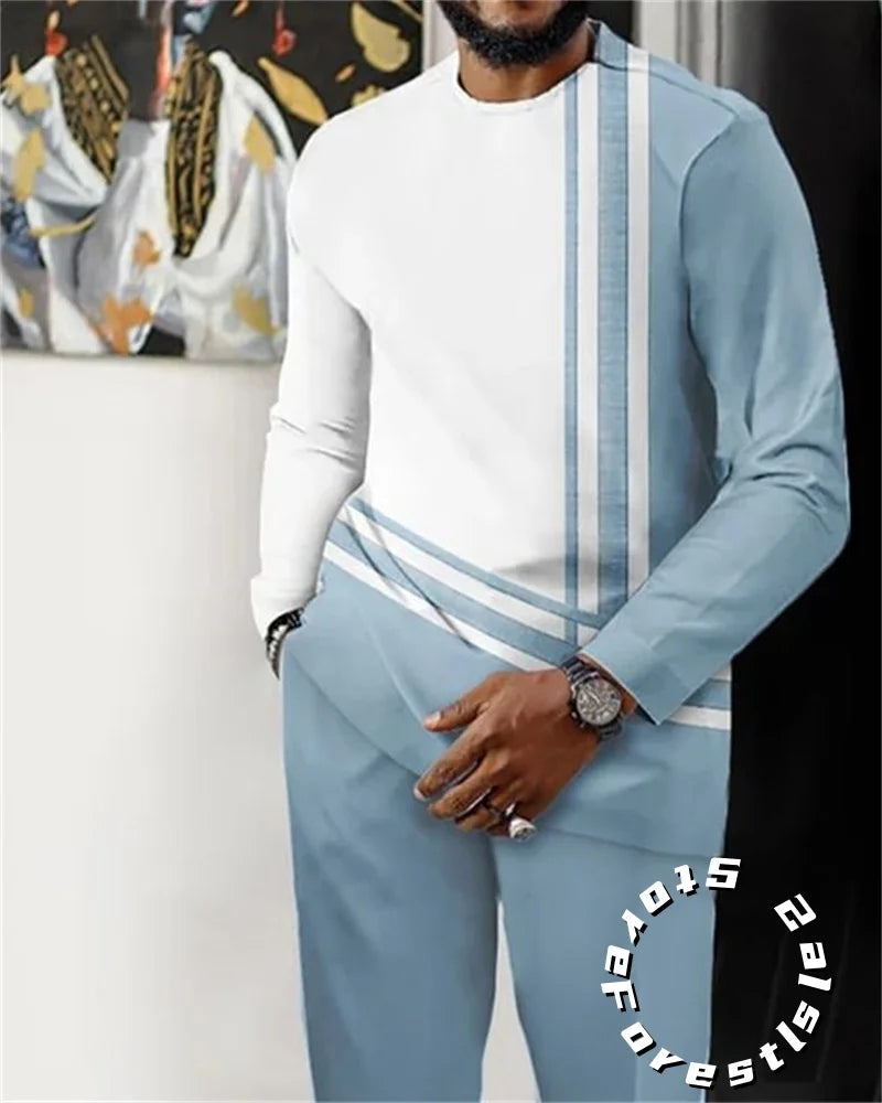 African Clothing Set for Men Tracskuit Set Casual Walking Suit Ovrersize Streetwear Long Sleeve T-Shirt Trousers Outfit 2-piece