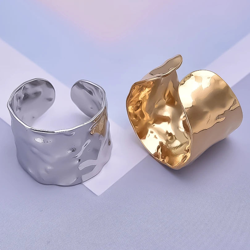 1/2/3pcs Mix Color Chunky Wide Ring Open Stainless Steel Rings For Women Men Accessories Irregular Surface Kpop Fashion Jewelry