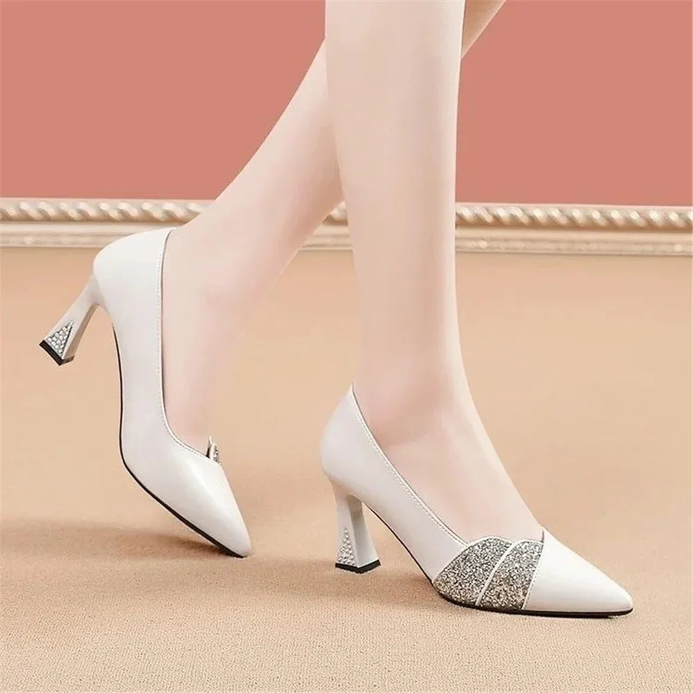 zapatos de mujer women fashion round toe elegant black plaid pattern slip on square heel shoes lady career office pumps ha12
