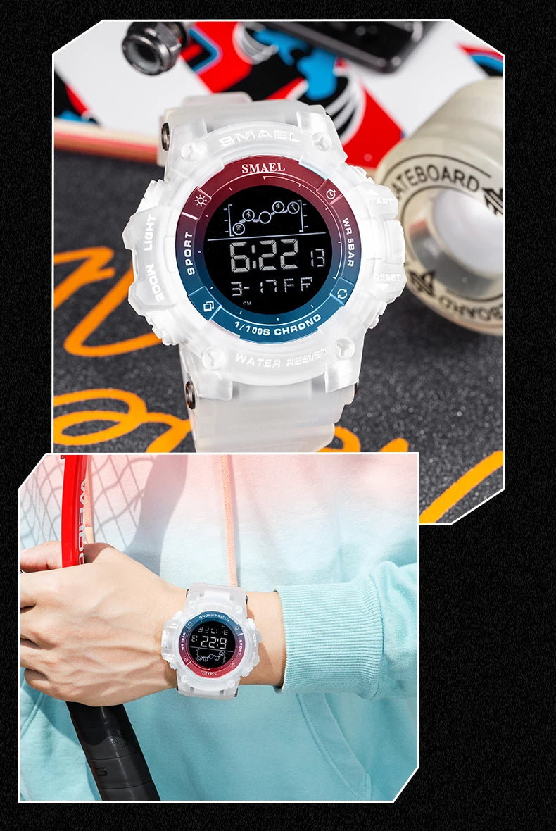 SMAEL Digital Watch LED Alarm Clock Military Watches Big Dial Digital Wristwatches 8082 Sport Watches for Men