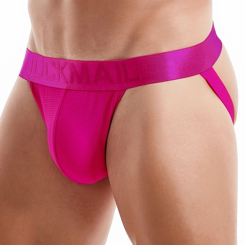 JOCKMAIL Sexy Men's G-string Fashion Low Waist Solid Color Male Thongs Underwear Breathable Mesh Sports Underpants Shorts