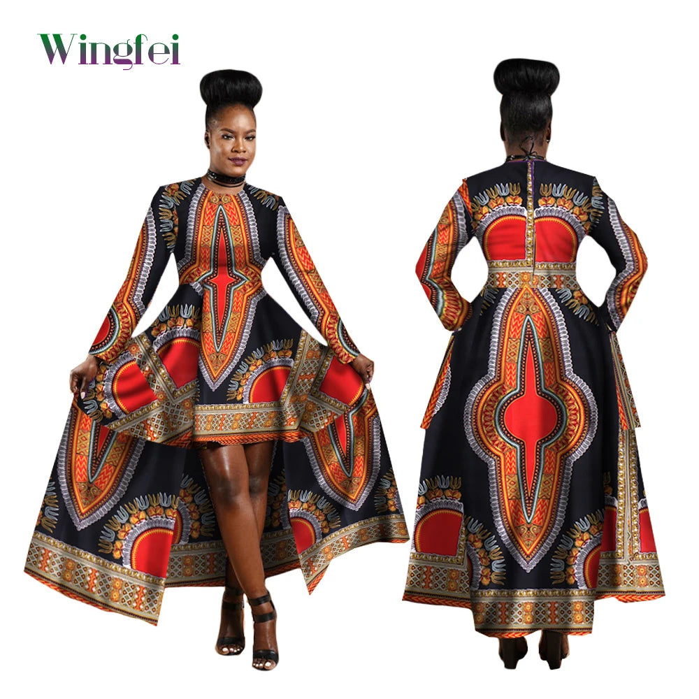 African Dresses for Women Dashiki Kente Style Print Dress Cotton Wax Print Sexy Maxi Long Dress for Ladies Africa Clothes WY1268