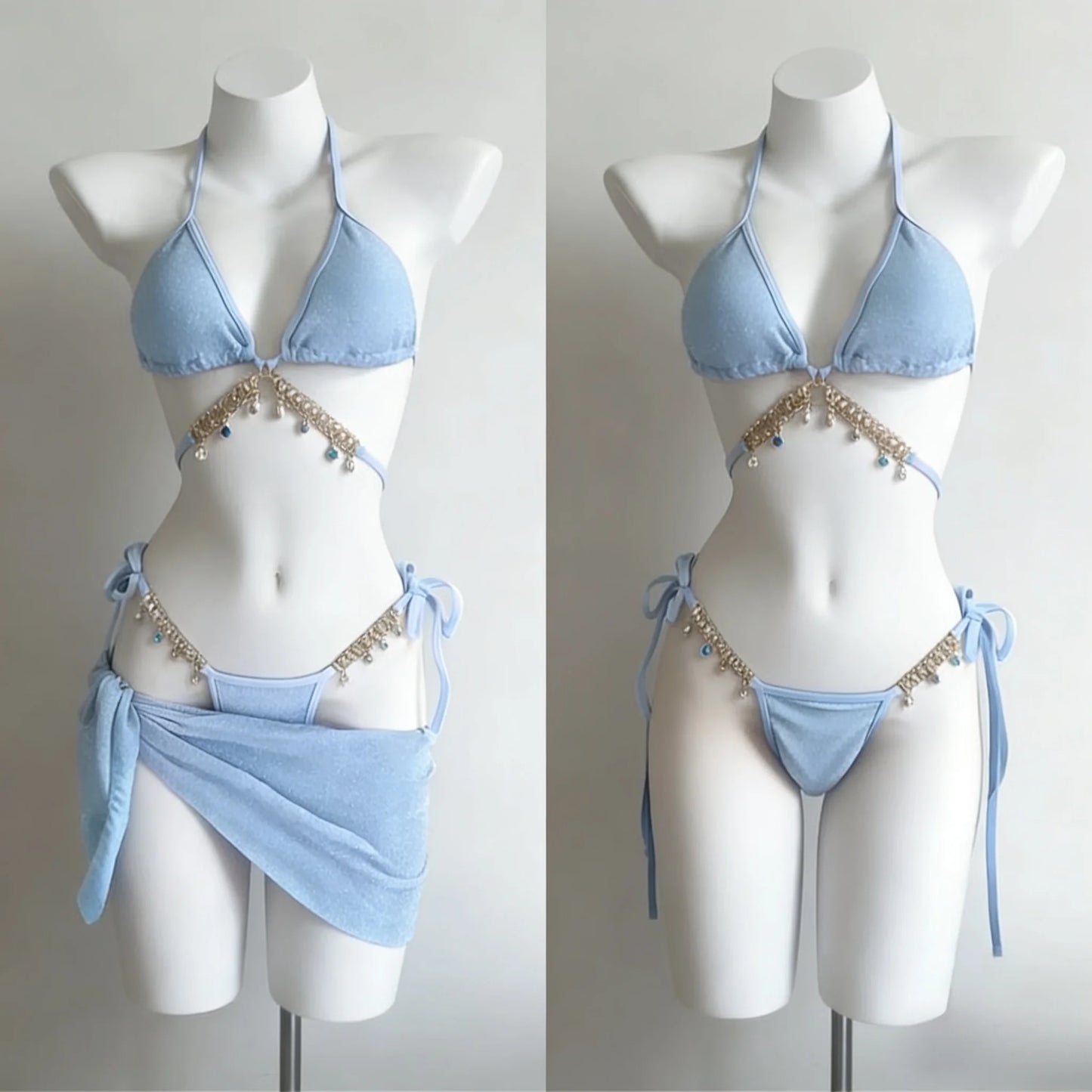Fashion Women Halter Neck 3 Piece Bikini Set Removable Padding Adjustable Straps Elegant Summer Beach Outfit Swimwear 2026 New