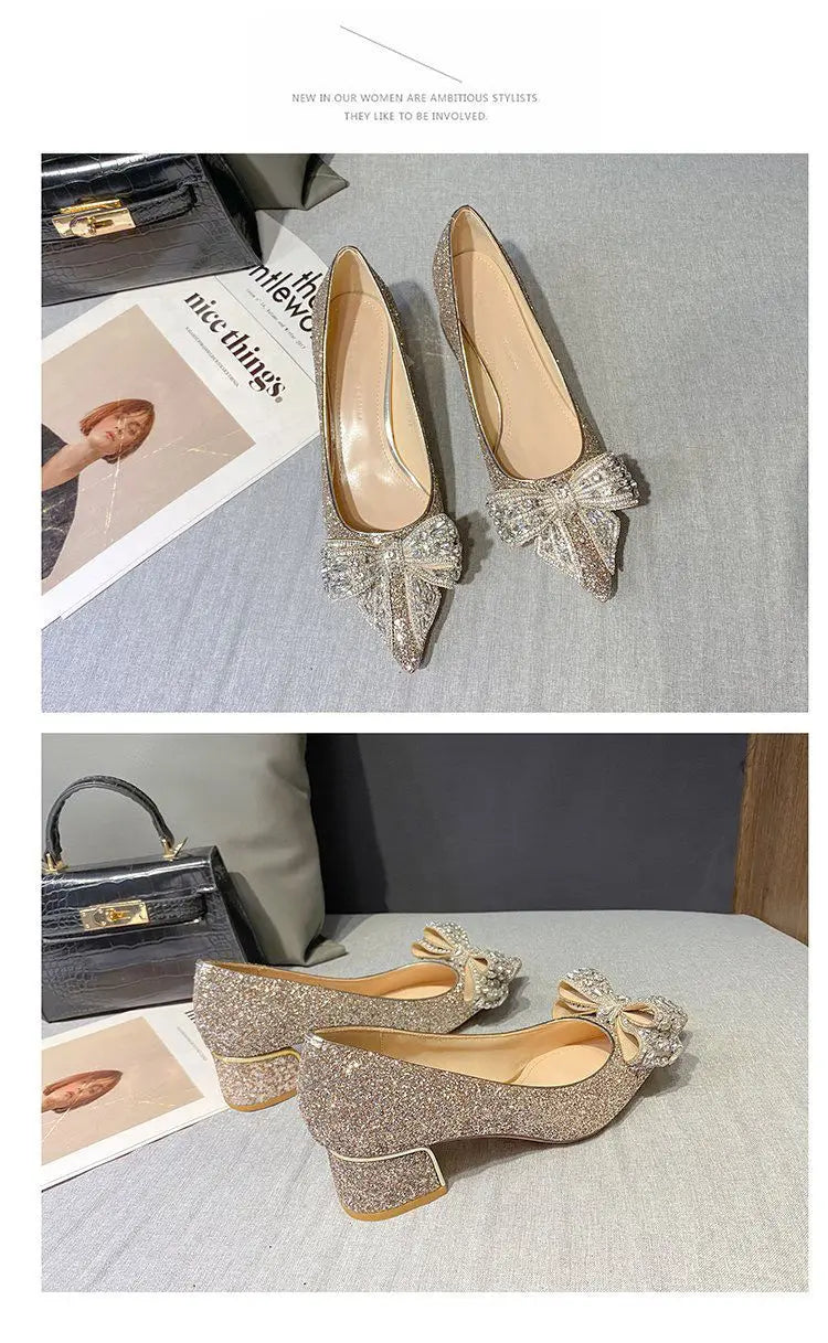 Women's Summer Footwear Stilito Rhinestone Shoes for Woman 2025 with Wedding Bride Genuine Mark Chic and Elegant A Comfortable E