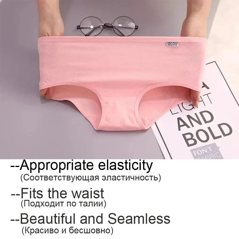 7pcs Women's Cotton Panties Plus Size Sexy Briefs Girls Breathable Soft Lingerie Cute Solid Color Underwear