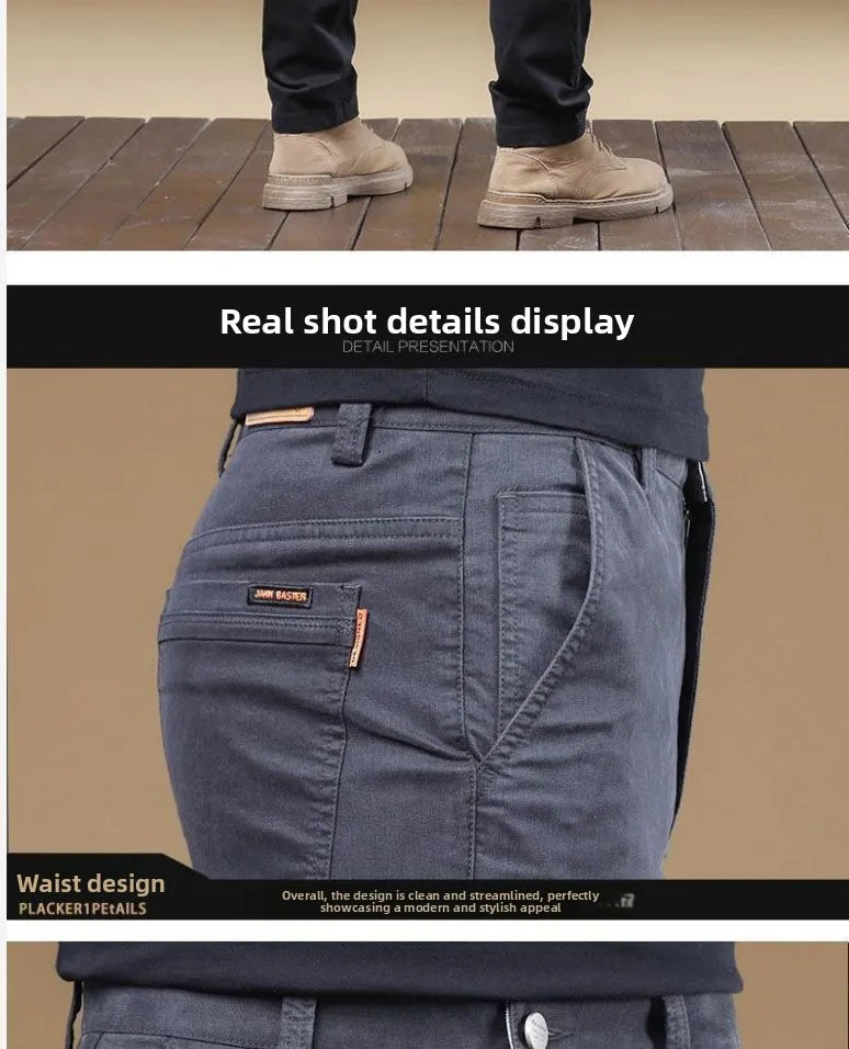 2025 Summer Thin Cotton Men's Casual Pants Trendy Versatile Elastic Light Business Trousers Work Formal Slim Straight Pants