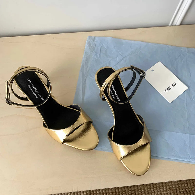 QUTAA 2025 Sexy Women High Heels Sandals Open Toe Pumps Shoes Slingbacks Party Genuine Leather Ankle Strap Shoes Office 34-40