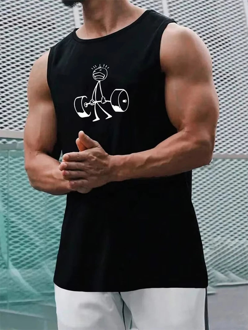 Funny Weightlifting Graphic Tank Tops For Men Fashion Summer Sleeveless 3D Printed Fitness Vest Casual Oversized Sports Tees