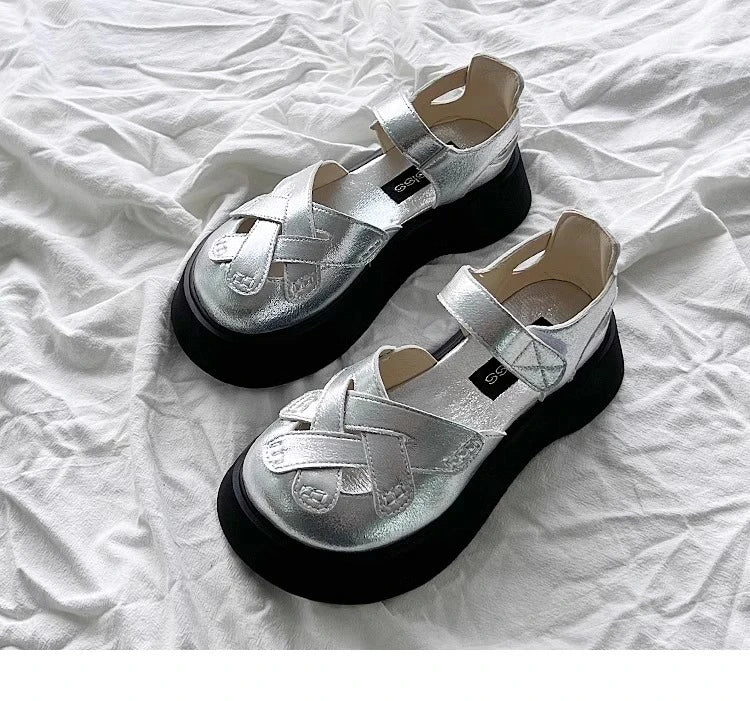 2025 Summer New Retro Style Mary Jane Enclosed Toe Sandals for Women Artistic & Versatile Weaving Style Thick Soled Roman Shoes