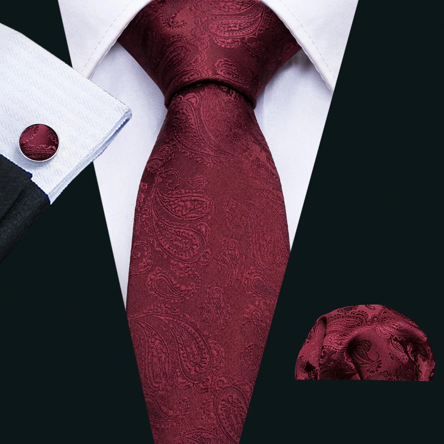 Exquisite Rust Red Silk Ties For Men Designer Pasiley High Quality Handkerchief Cufflinks Set Wedding Party Business Barry.Wang BAZAARHUBO