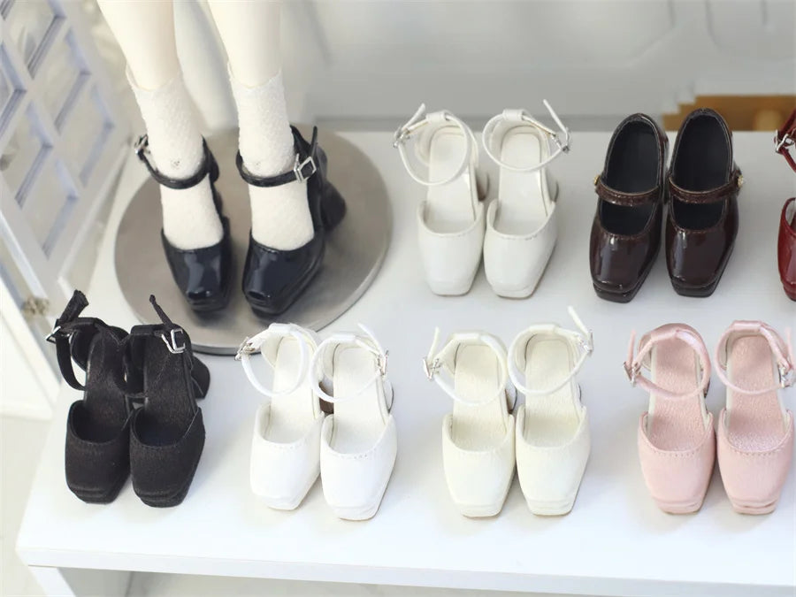 BJD Doll Shoes Toys GL/DFH 1/4 Girls High Heels Square Toe Pink White Black Soft Silk Elegant Glossy Leather Doll Accessories