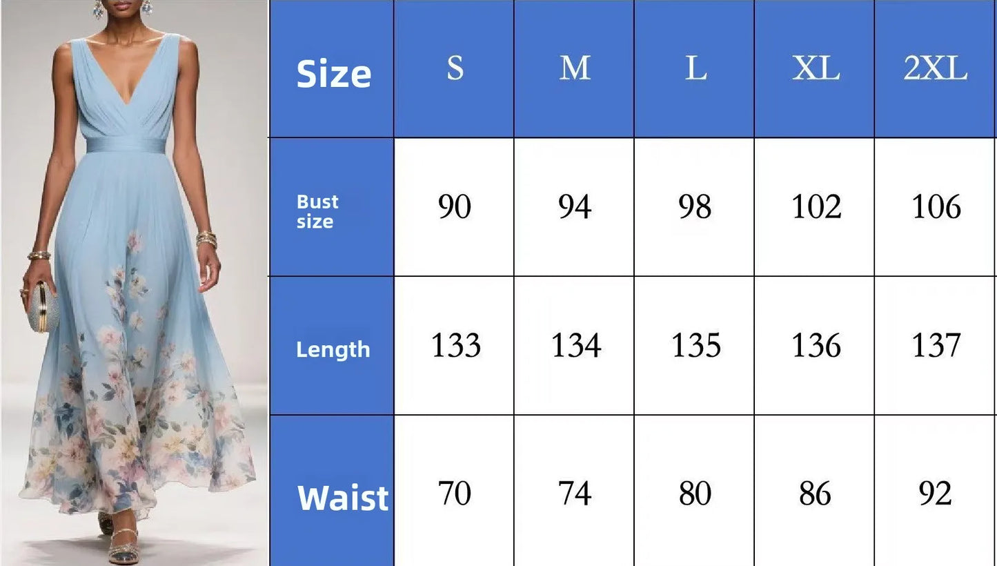 New Fashion Party Dresses Summer Women's Sexy Deep V Neck Floral Print Ruffle Sleeveless High Waist A Line Beach Dress Vestidos
