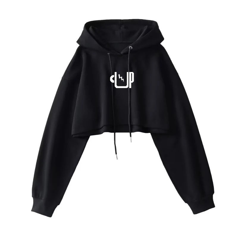 Sexy Short Hooded Sweatshirts Women Fashion Solid Color Long Sleeve Crop Tops Korean Streetwear Pullover Hoodies Female