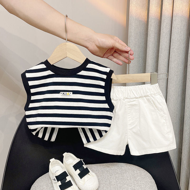 Boys' Striped Summer Casual Clothing Girl Children Handsome Boy Baby Sleeveless Vest and Shorts Set Kids Clothes Boys Outfits