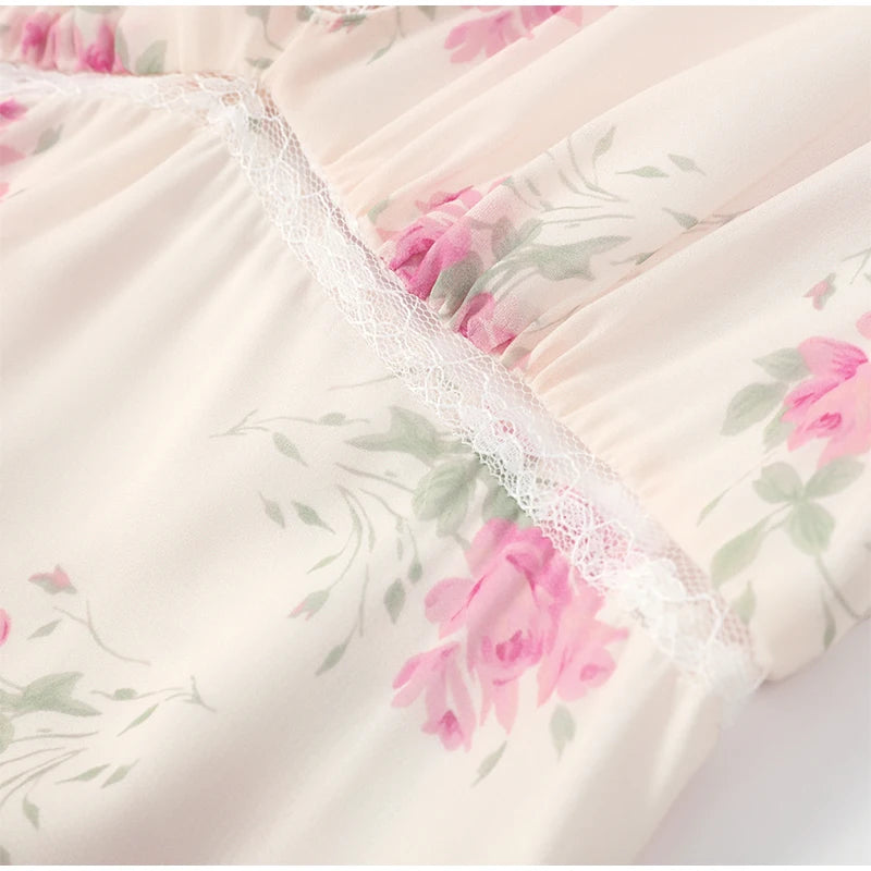 Women Elegant Printed Fishtail Dress Sexy V-neck Short Sleeve Waist-cinching Pleated Slim Maxi Dresses 2026 Lady Vacation Robe