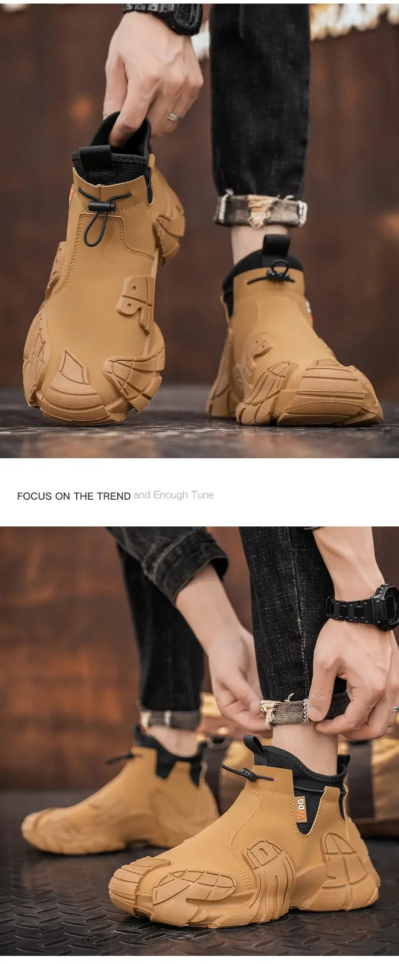 Men's Outdoor Short Boot Thick Soled High Top Casual Shoes Fashionable Trendy Shoes Male Sports Shoe Autumn Bare Boots 2024 New