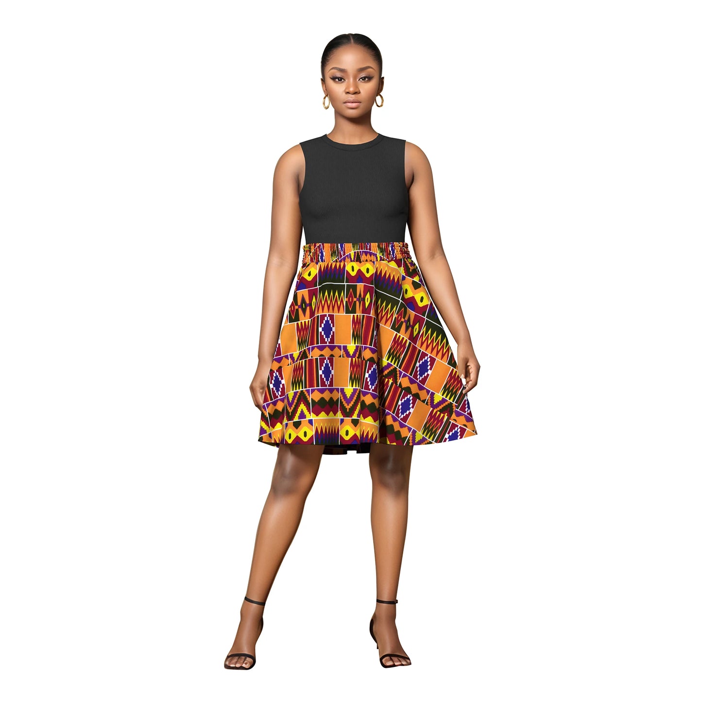 African Women's Skirt Knee Length Stretch High Waist Skirt African Print Ankara Women Lady Traditional Party Clothing WY11051